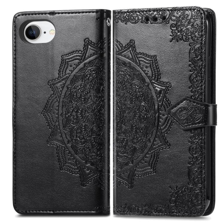 For iPhone 16e Mandala Flower Embossed Leather Phone Case(Black)
