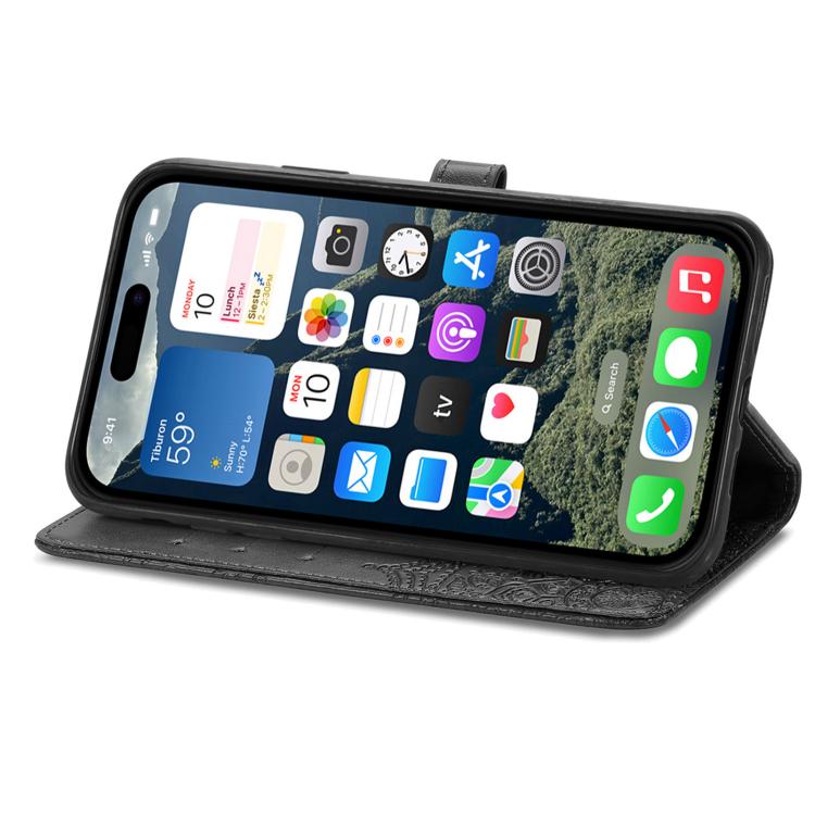 For iPhone 16e Mandala Flower Embossed Leather Phone Case(Black)