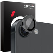 For iPhone 16e NORTHJO Camera Lens Protector CD Metal Ring Tempered Glass Film(Black)