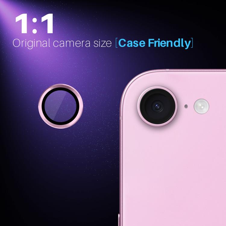 For iPhone 16e NORTHJO Camera Lens Protector CD Metal Ring Tempered Glass Film(Pink)