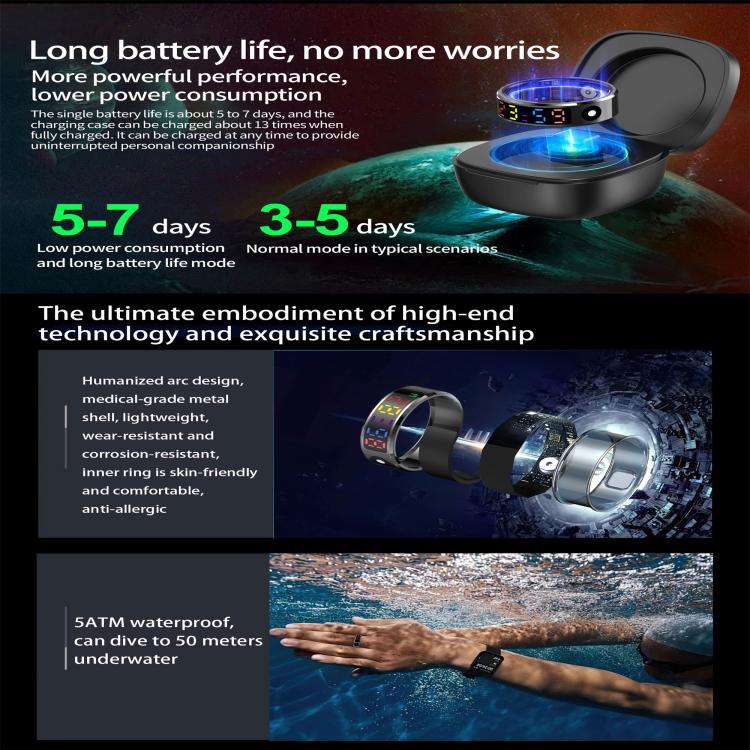 R12 SIZE 11 Smart Ring, Support Heart Rate / Blood Oxygen / Sleep / Multiple Sports Modes(Silver)
