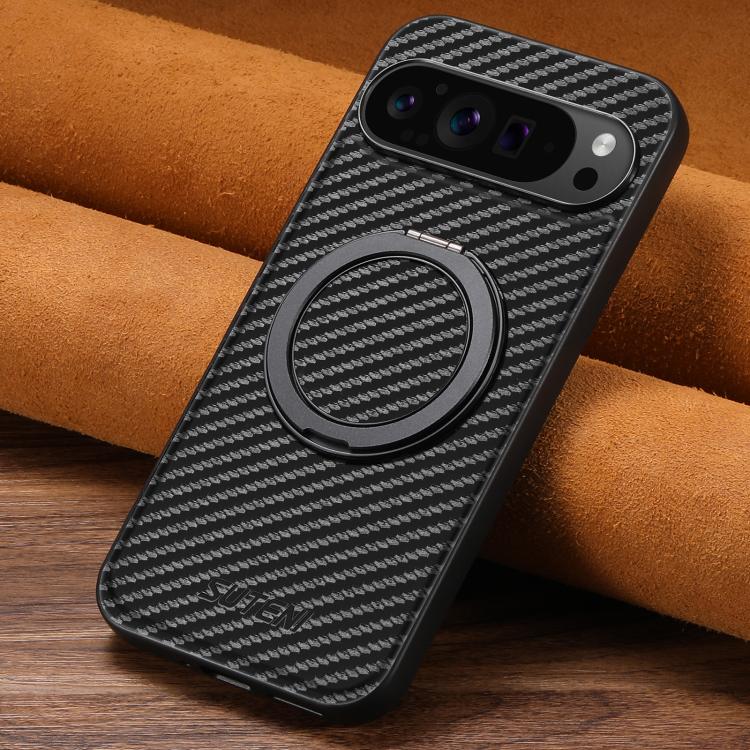 For Google Pixel 9 Pro Suteni G3 Carbon Fiber Leather 360 Rotation Holder MagSafe Phone Case(Black)