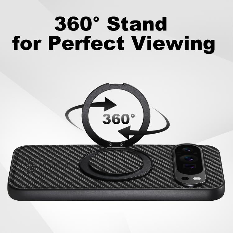 For Google Pixel 9 Pro Suteni G3 Carbon Fiber Leather 360 Rotation Holder MagSafe Phone Case(Black)