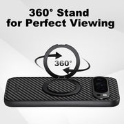 For Google Pixel 9 Pro Suteni G3 Carbon Fiber Leather 360 Rotation Holder MagSafe Phone Case(Black)