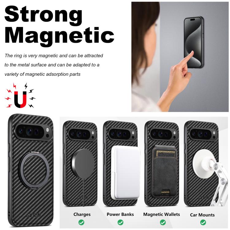 For Google Pixel 8 Pro Suteni G3 Carbon Fiber Leather 360 Rotation Holder MagSafe Phone Case(Black)