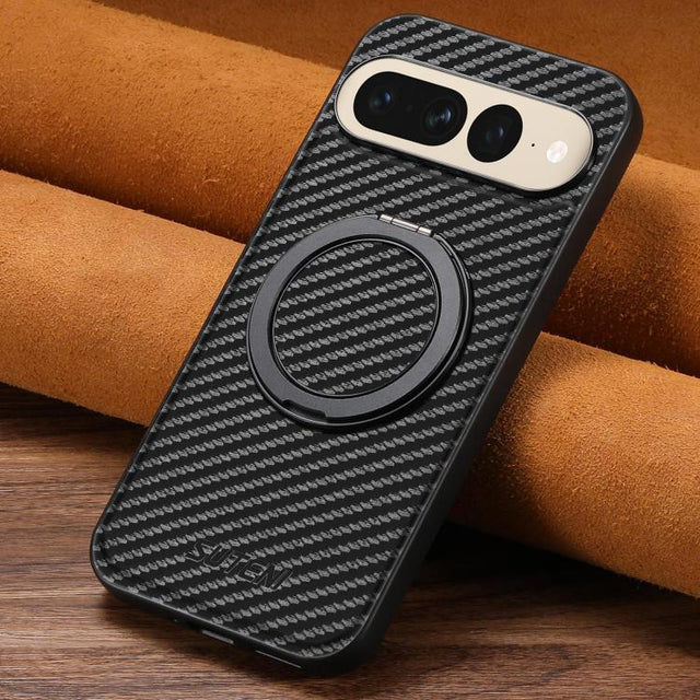 For Google Pixel 7 Pro Suteni G3 Carbon Fiber Leather 360 Rotation Holder MagSafe Phone Case(Black)