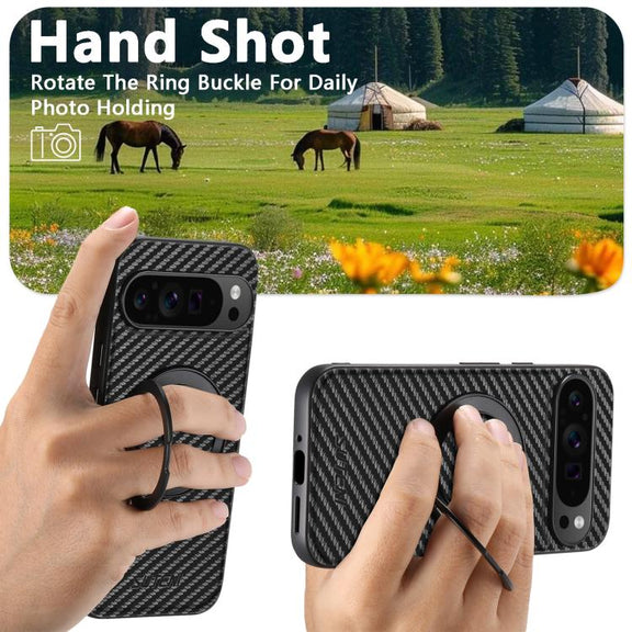 For Google Pixel 6 Suteni G3 Carbon Fiber Leather 360 Rotation Holder MagSafe Phone Case(Black)