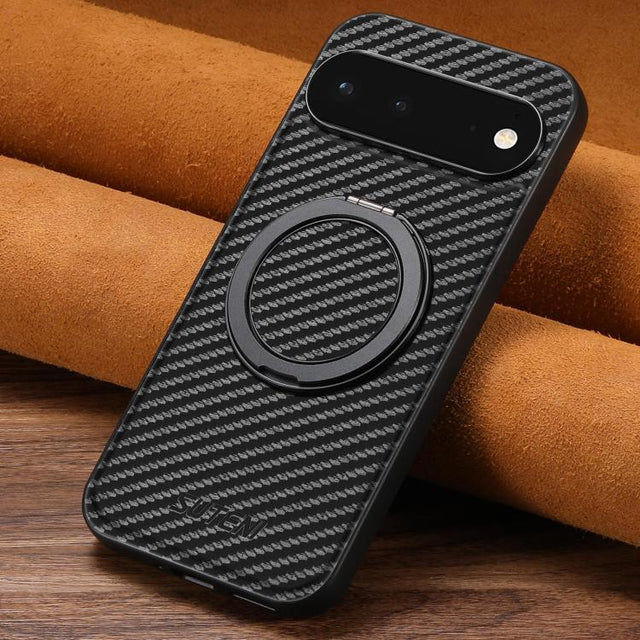 For Google Pixel 6 Suteni G3 Carbon Fiber Leather 360 Rotation Holder MagSafe Phone Case(Black)