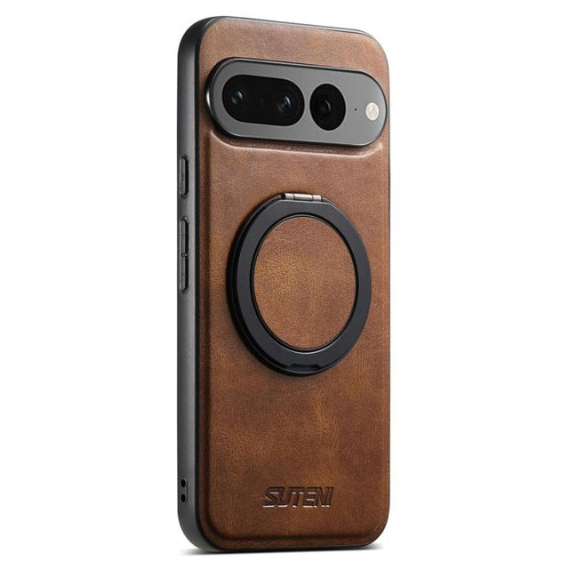 For Google Pixel 7 Pro Suteni G3 Oil Wax 360 Rotation Holder MagSafe Back Phone Case(Brown)