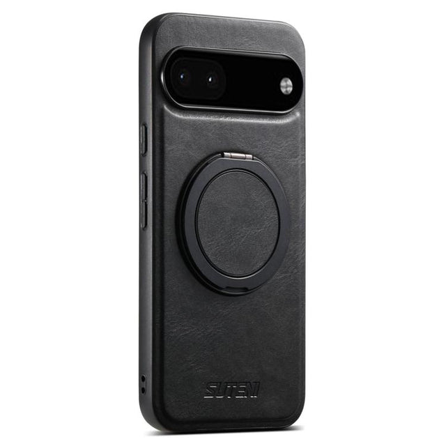 For Google Pixel 6a Suteni G3 Oil Wax 360 Rotation Holder MagSafe Back Phone Case(Black)
