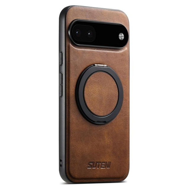 For Google Pixel 6a Suteni G3 Suteni G3 Oil Wax 360 Rotation Holder MagSafe Back Phone Case(Brown)