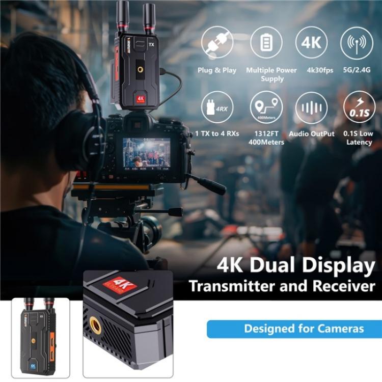 VRRIIS 097PRO Outdoor Live Streaming Audio Video Wireless Transmitter Receiver 4K HD Extender, Plug:UK Plug