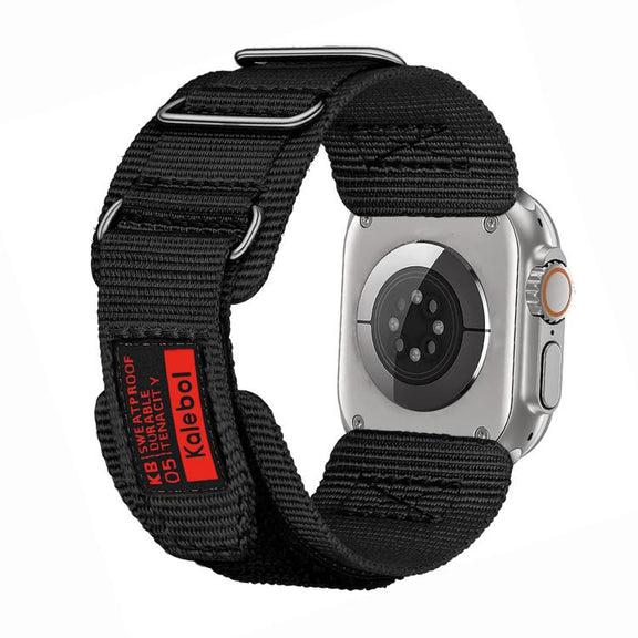 For Apple Watch 46mm / 49mm / 45mm / 44mm Kalebol Hook and Tri-Loop Nylon Watch Band(Black)