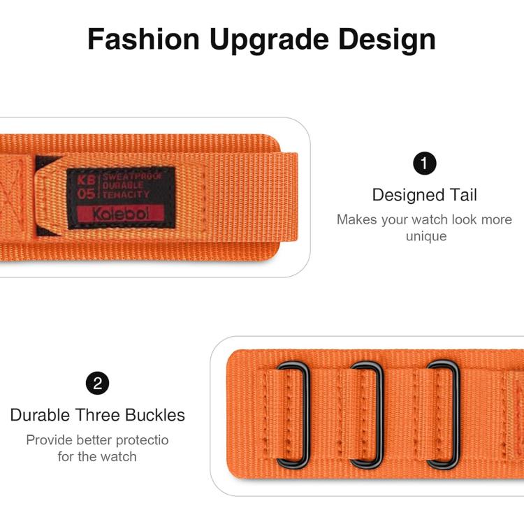 For Apple Watch 42mm / 41mm / 40mm / 38mm Kalebol Hook and Tri-Loop Nylon Watch Band(Orange)