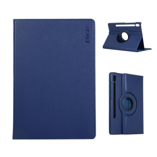 For Samsung Galaxy Tab S10 FE / S9 FE / S9 ENKAY 360 Degree Rotation Litchi Leather Smart Tablet Case(Dark Blue)
