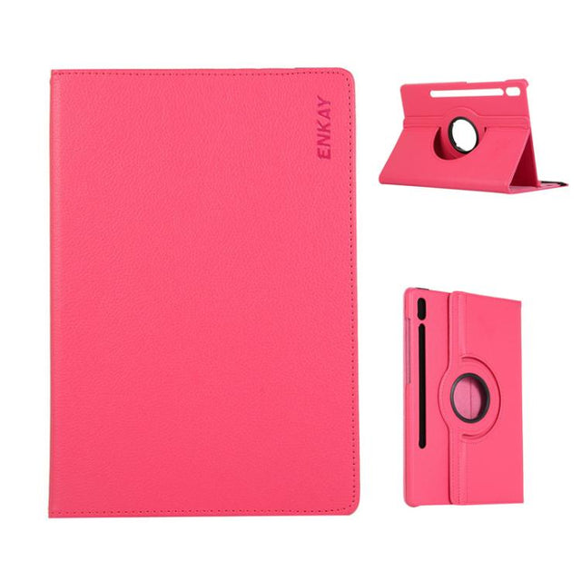 For Samsung Galaxy Tab S10 FE / S9 FE / S9 ENKAY 360 Degree Rotation Litchi Leather Smart Tablet Case(Rose Red)