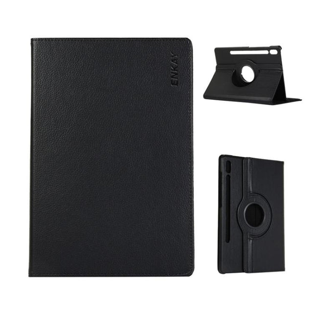 For Samsung Galaxy Tab S10 Ultra / S9 Ultra ENKAY 360 Degree Rotation Litchi Leather Smart Tablet Case(Black)