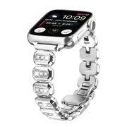 For Apple Watch 46mm / 49mm / 45mm / 44mm Small Square Diamonds Butterfly Buckle Watch Band(Silver)