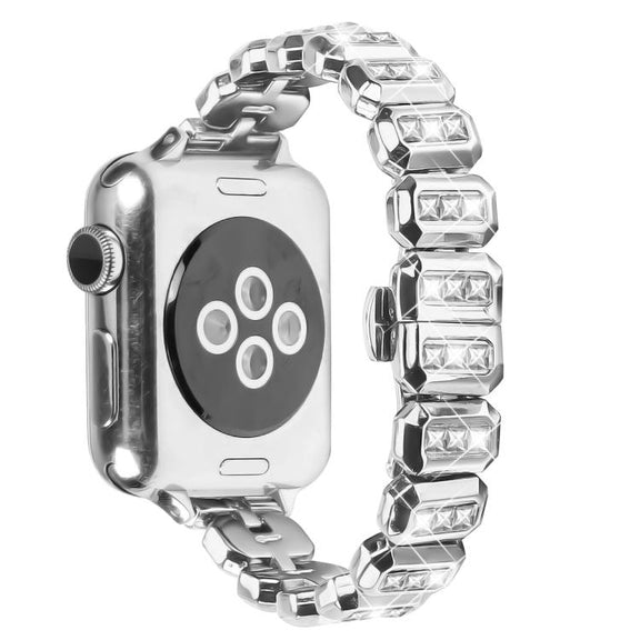 For Apple Watch 46mm / 49mm / 45mm / 44mm Small Square Diamonds Butterfly Buckle Watch Band(Silver)