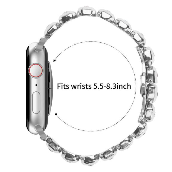 For Apple Watch 46mm / 49mm / 45mm / 44mm Small Square Diamonds Butterfly Buckle Watch Band(Silver)