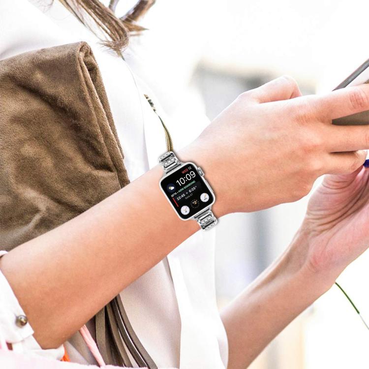 For Apple Watch 46mm / 49mm / 45mm / 44mm Small Square Diamonds Butterfly Buckle Watch Band(Silver)