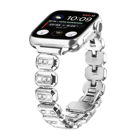 For Apple Watch 42mm / 41mm / 40mm / 38mm Small Square Diamonds Butterfly Buckle Watch Band(Silver)