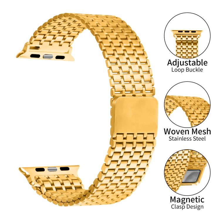 For Apple Watch 42mm / 41mm / 40mm / 38mm Nine-Bead Magnetic Loop Steel Watch Band(Gold)