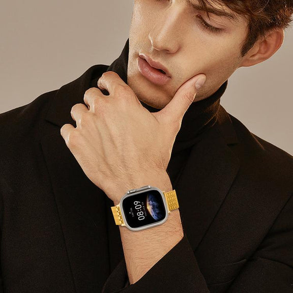 For Apple Watch 42mm / 41mm / 40mm / 38mm Nine-Bead Magnetic Loop Steel Watch Band(Gold)