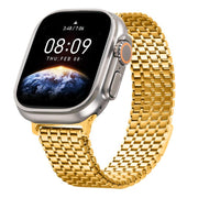 For Apple Watch 46mm / 49mm / 45mm / 44mm Nine-Bead Magnetic Loop Steel Watch Band(Gold)