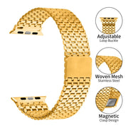 For Apple Watch 46mm / 49mm / 45mm / 44mm Nine-Bead Magnetic Loop Steel Watch Band(Gold)