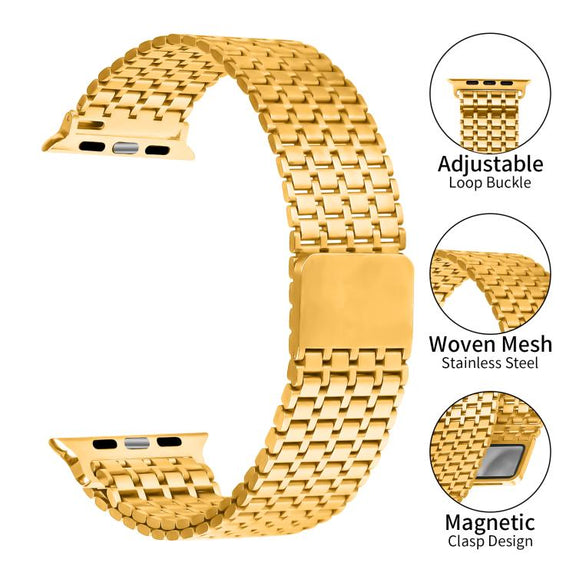 For Apple Watch 46mm / 49mm / 45mm / 44mm Nine-Bead Magnetic Loop Steel Watch Band(Gold)