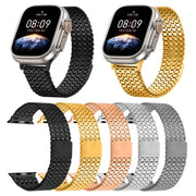 For Apple Watch 46mm / 49mm / 45mm / 44mm Nine-Bead Magnetic Loop Steel Watch Band(Gold)