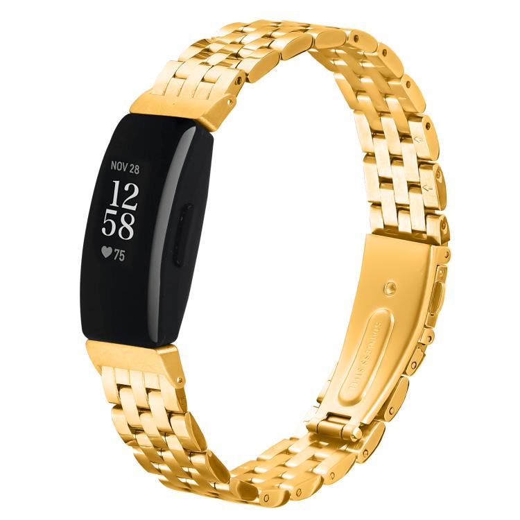 For Fitbit Inspire 1 / Inspire 2 Five Beads Slingshot Buckle Steel Watch Band(Gold)