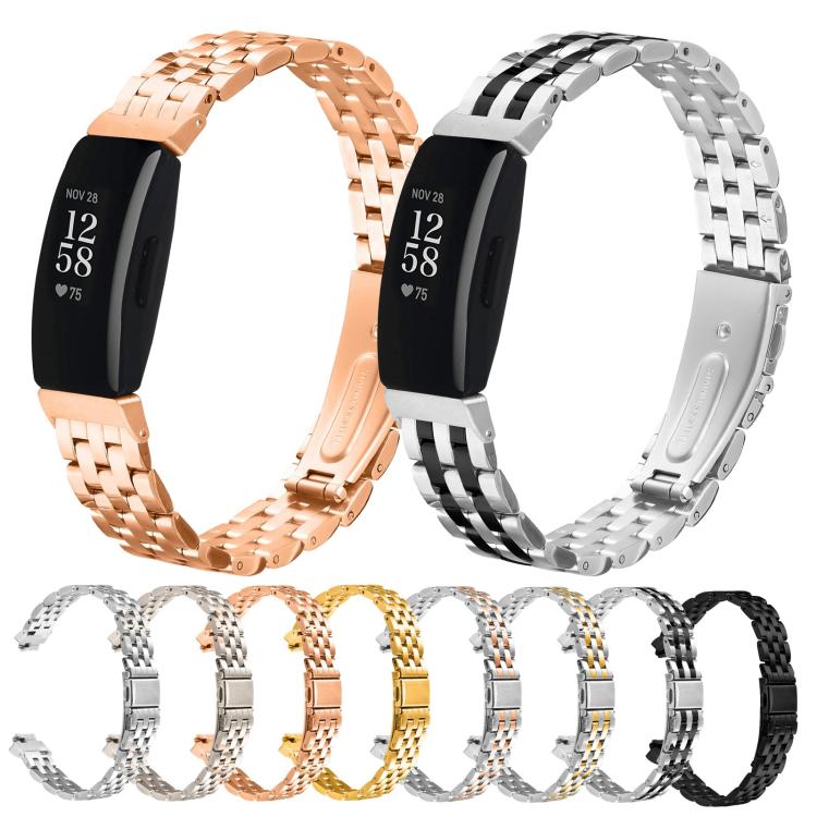 For Fitbit Inspire 1 / Inspire 2 Five Beads Slingshot Buckle Steel Watch Band(Silver Black)