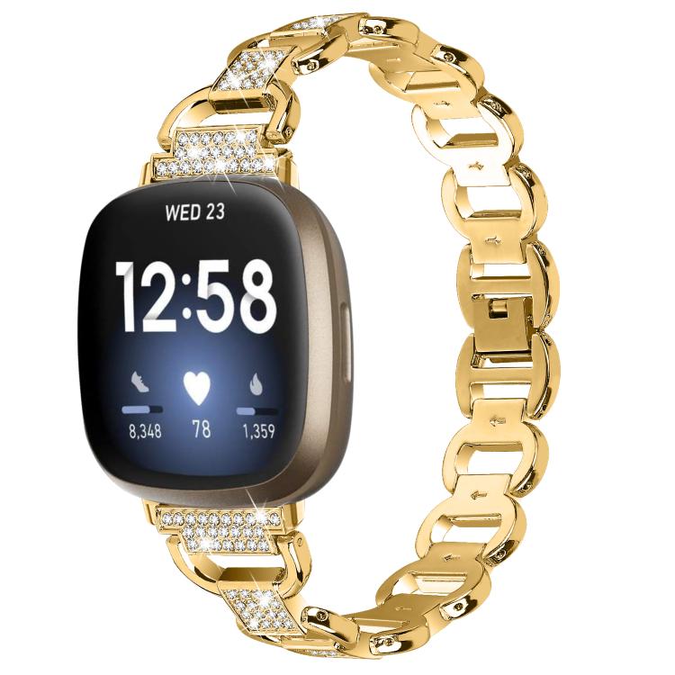 For Fitbit Versa 3 Oval Diamond Stainless Steel Watch Band(Gold)