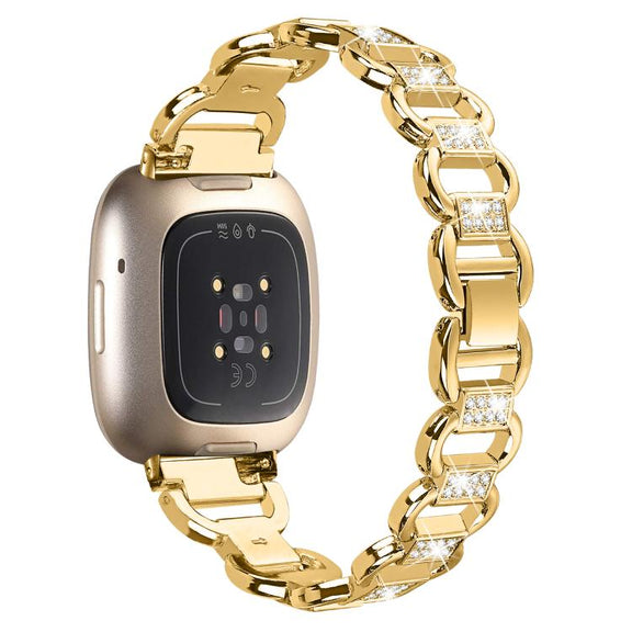 For Fitbit Versa 3 Oval Diamond Stainless Steel Watch Band(Gold)