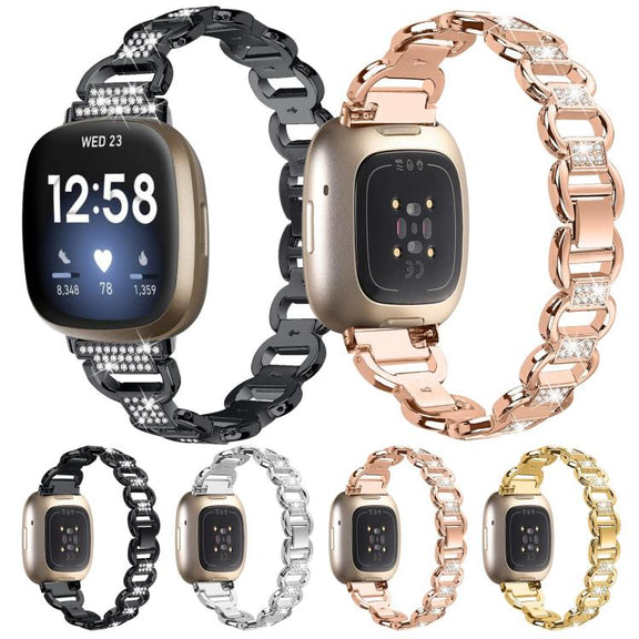 For Fitbit Versa 3 Oval Diamond Stainless Steel Watch Band(Gold)