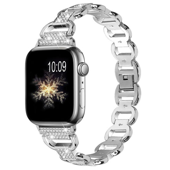For Apple Watch 42mm / 41mm / 40mm / 38mm Oval Diamonds Steel Watch Band(Silver)