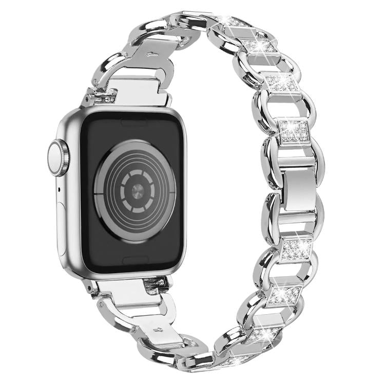 For Apple Watch 46mm / 49mm / 45mm / 44mm Oval Diamonds Steel Watch Band(Silver)