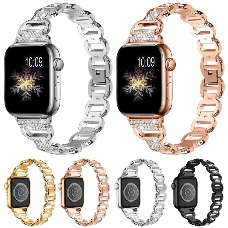 For Apple Watch 46mm / 49mm / 45mm / 44mm Oval Diamonds Steel Watch Band(Silver)
