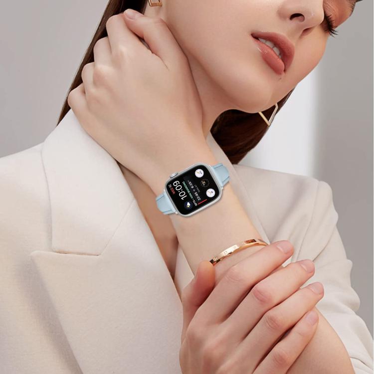 For Apple Watch 46mm / 49mm / 45mm / 44mm Small Waist PU Leather Watch Band(Sky Blue)