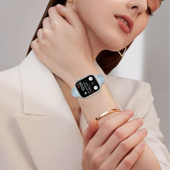 For Apple Watch 46mm / 49mm / 45mm / 44mm Small Waist PU Leather Watch Band(Sky Blue)