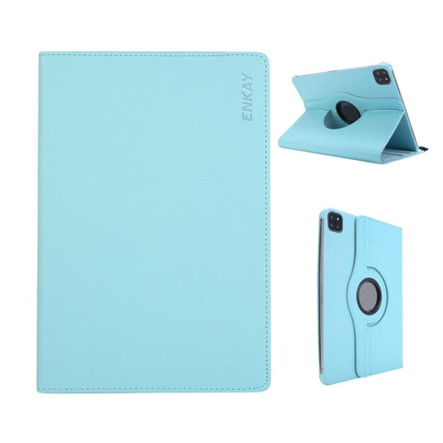 For iPad Pro 12.9 / Air 13 2025 / 2024 ENKAY 360 Degree Rotation Litchi Leather Smart Tablet Case(Light Blue)