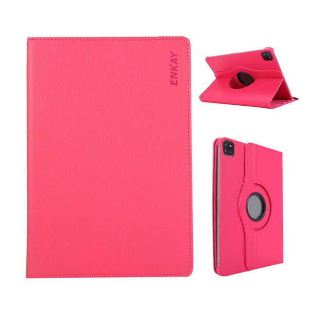 For iPad Pro 12.9 / Air 13 2025 / 2024 ENKAY 360 Degree Rotation Litchi Leather Smart Tablet Case(Rose Red)