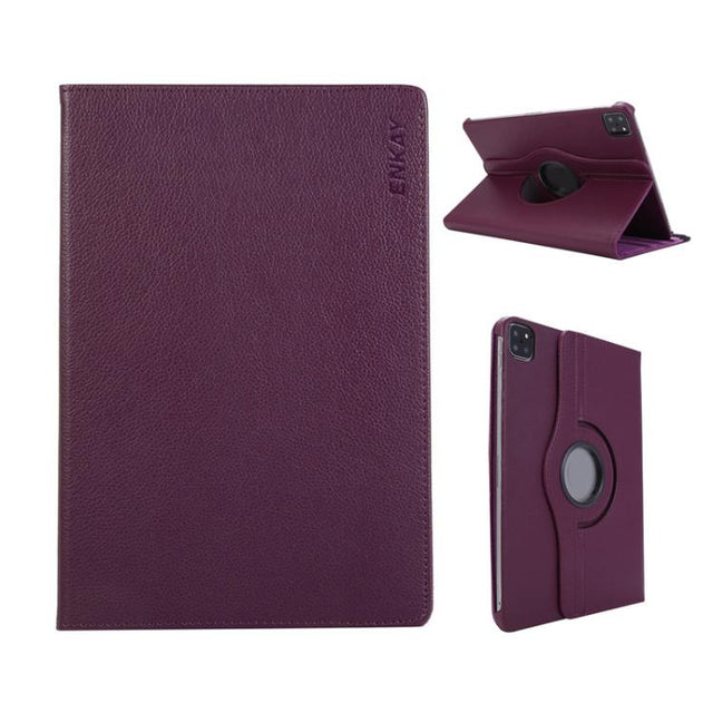 For iPad Pro 12.9 / Air 13 2025 / 2024 ENKAY 360 Degree Rotation Litchi Leather Smart Tablet Case(Dark Purple)