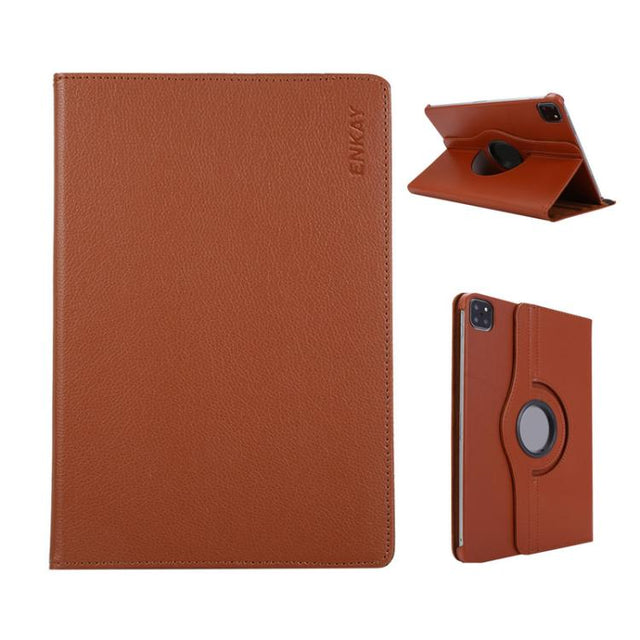 For iPad Pro 12.9 / Air 13 2025 / 2024 ENKAY 360 Degree Rotation Litchi Leather Smart Tablet Case(Brown)