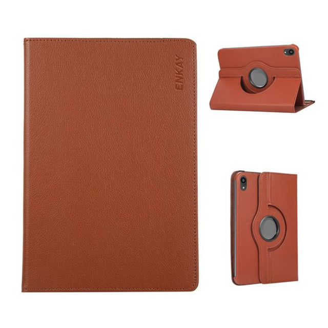For iPad mini 2024 / mini 6 ENKAY 360 Degree Rotation Litchi Leather Smart Tablet Case(Brown)