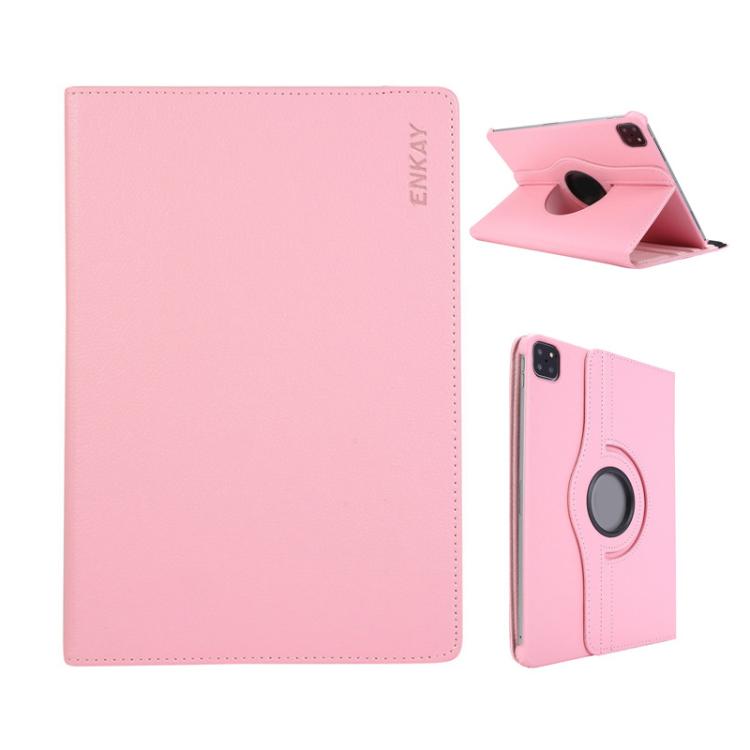 For iPad Pro 13 2024 ENKAY 360 Degree Rotation Litchi Leather Smart Tablet Case(Pink)