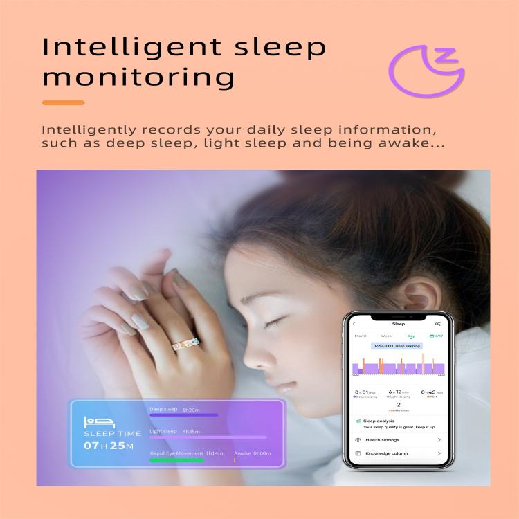 R18 SIZE 7 Smart Ring, Support Heart Rate / Blood Oxygen / Sleep / Care For Faimilies(Rose Gold)