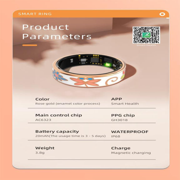 R18 SIZE 12 Smart Ring, Support Heart Rate / Blood Oxygen / Sleep / Care For Faimilies(Rose Gold)